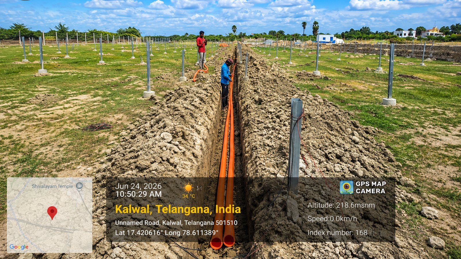 DC cable trenching and laying at Kalwal, Telangana